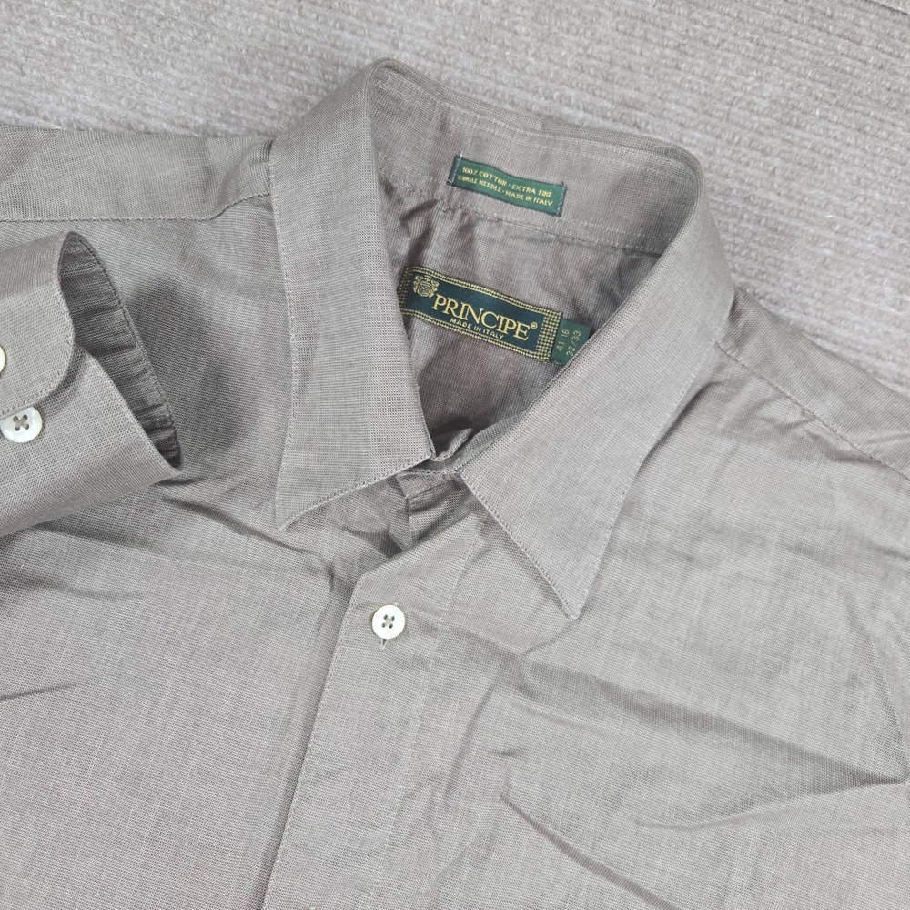 Principe Mens 16 32/33 Taupe Grey Extra Fine Cotton Made in Italy Dress Shirt